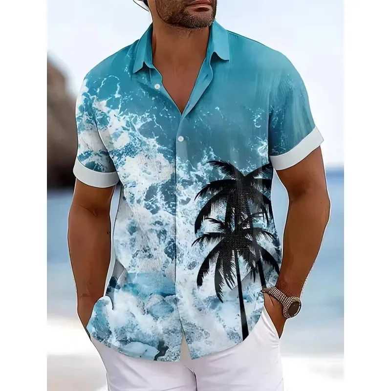 Mens Coconut Tree Gradient Tropical Plant Summer Shirt Button Up Shirt Hawaiian Shirt Short Sleeved Shirt M260305
