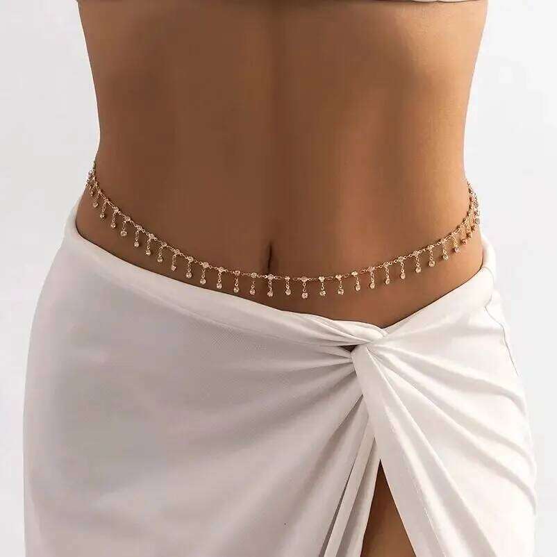 Sexy Aesthetic Sparkling Rhinestone Belly Waist Chain for Women Summer Bikini Tassels Body Jewelry Beach Festival Accessories S260304