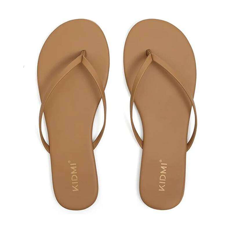 Kidmi 2026 Vegan Leather Flat Women's Summer Flip Flops for Beach Comfortable Slip-On Sandals in Trendy Colors