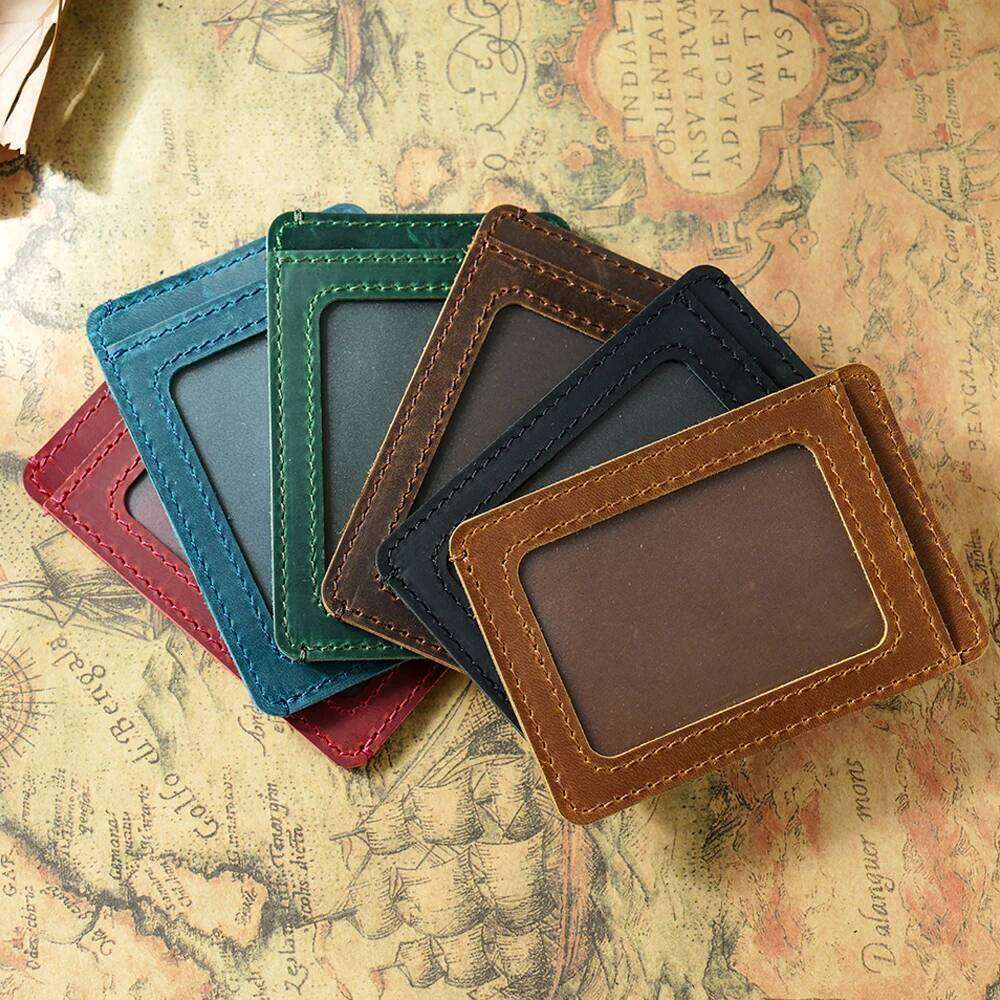 Vintage Leather Card Holder with Clear ID Window - RFID Blocking Wallet Cash Pockets & Coin Slot C260304