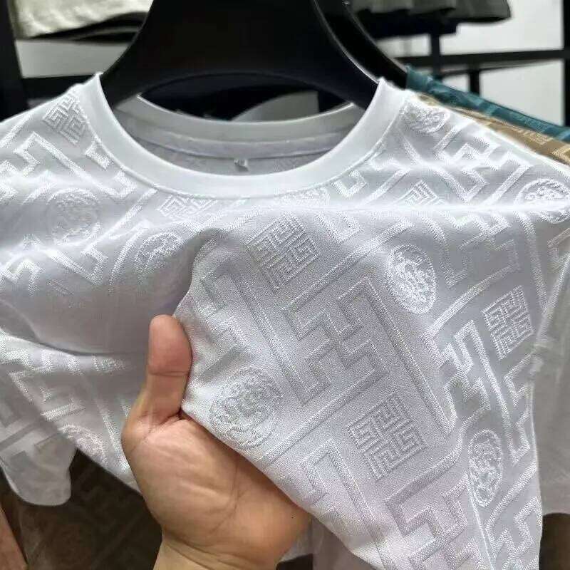 Luxury Mens T Shirts Summer New Ice Silk Short Sleeved Printed T-Shirt Round Neck Cool Men's Top Base Shirt T-Shirts White