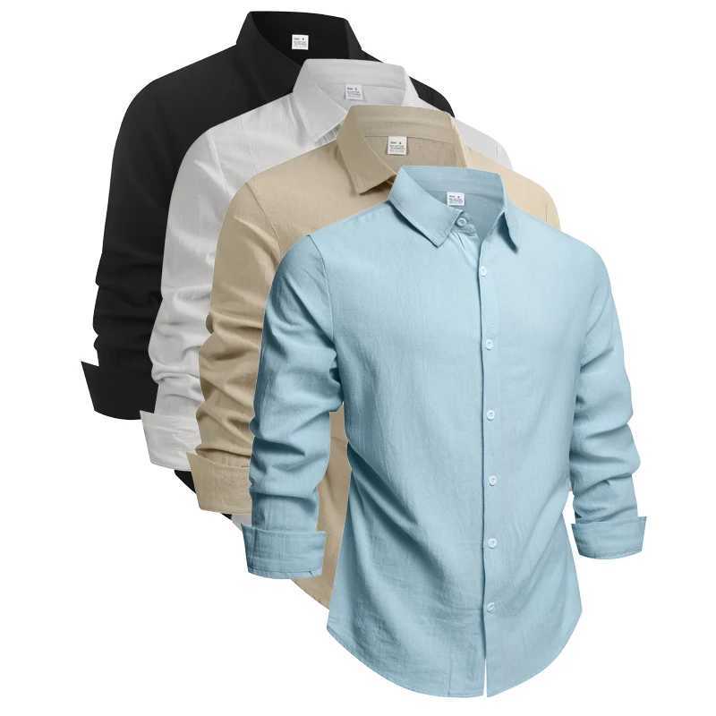100 Linen Cotton Shirt Men Casual Fashion Male CloTHing Tops BlaCK White Shirts Business Long Sleeve Shirt Men M260305