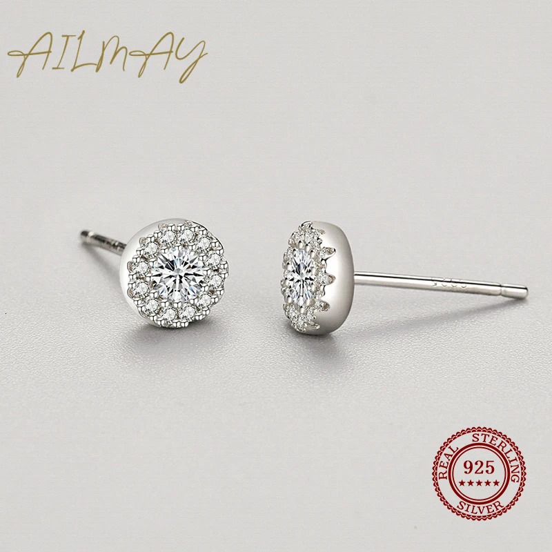 Ailmay Genuine 925 Sterling Silver Sun Flower Cubic Zirconia Earrings For Women Classic Wedding Statement Jewelry 260303