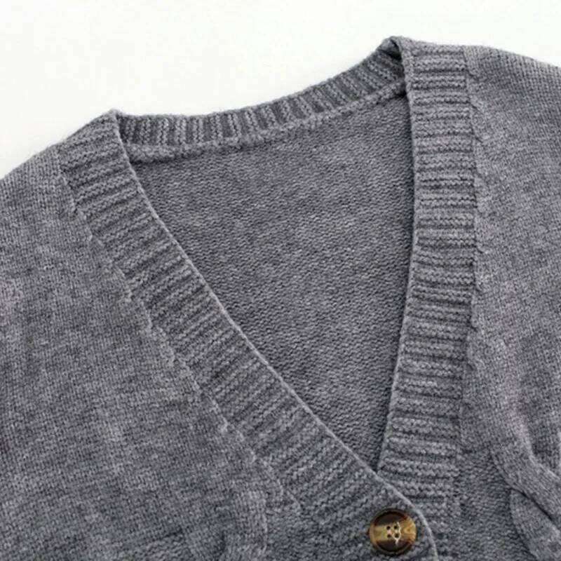 2025 V Neck Cropped Women Long Sleeve Twist Knitted Sweater Coats Autumn Winter Keep Warm Korean Fashion Cardigan XJ260305