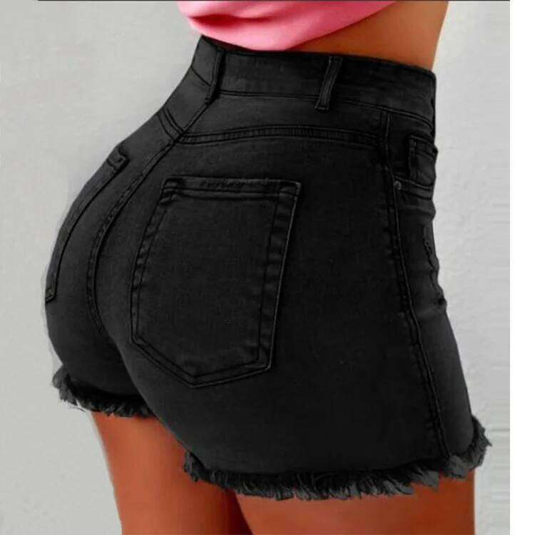 Denim Shorts Women Vintage Jeans Tassel Washed Distressed Skinny Mid Waist Pockets Streetwear Female 2025 Straight Short Pants XJ260305