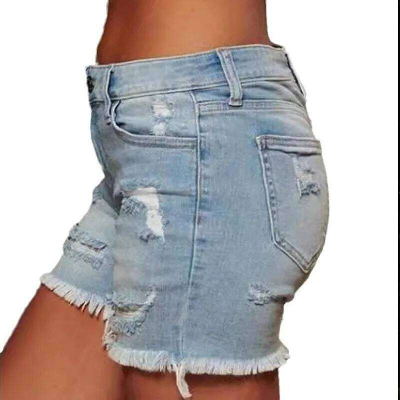 Denim Shorts Women Vintage Jeans Midi Waist Washed Distressed Pockets Short Pant Solid Spliced Casual Sporty 2025 Summer XJ260305