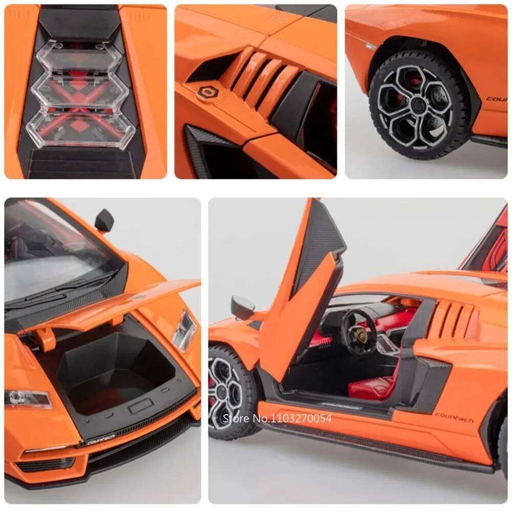 1:24 Countach LPI 800-4 Revuelto Car Alloy Toys Model Diecast Sportscar Doors Opened Pull Back Sound Light Rubber Tires Kid Gift C260305