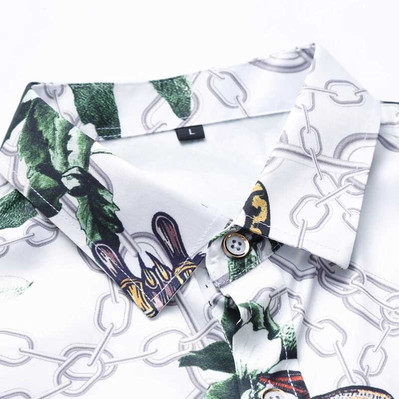 White Men Long-sleeves Printed Shirt Asian Size Loose Fit Shirts Fashion Casual Chemise Single-breasted Lapel Camisa M-7XL M260305