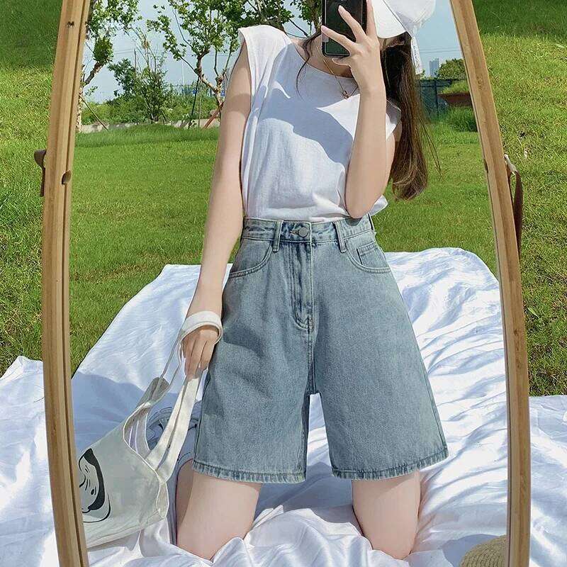 Women Denim High Waist Pants 2025 New Y2K Vintage Loose Knee Length Shorts Ladies Fashion Must Have Wide leg Jeans XJ260305
