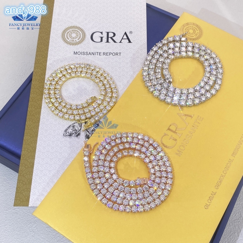 18K Rose Gold Yellow Gold Plate 2mm 3mm 4mm 5mm 65mm Moissanite 925 Silver Moissanite Cuban Link Chain for Men with GRA