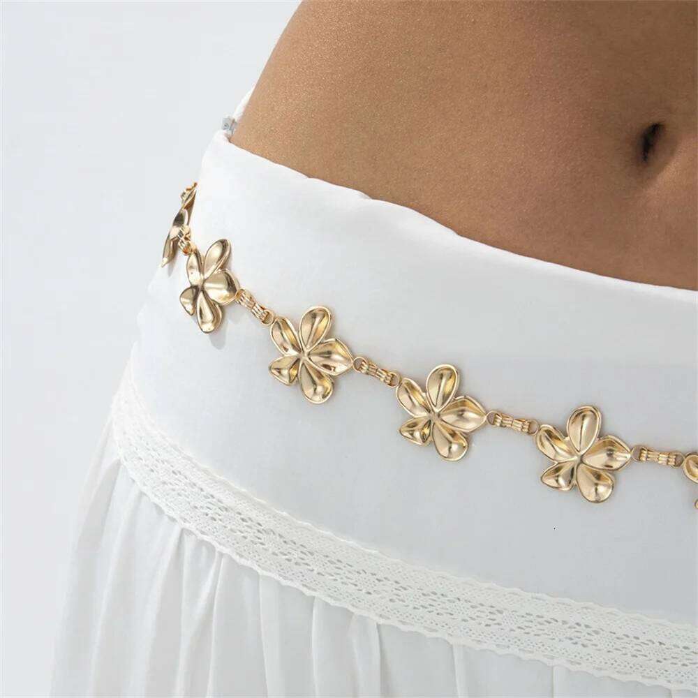 Personality Metal Flowers Waist Chain for Women Fashion Elegant Metal Bikini Belly Belt Party Rave Body Jewelry Summer Beach S260304