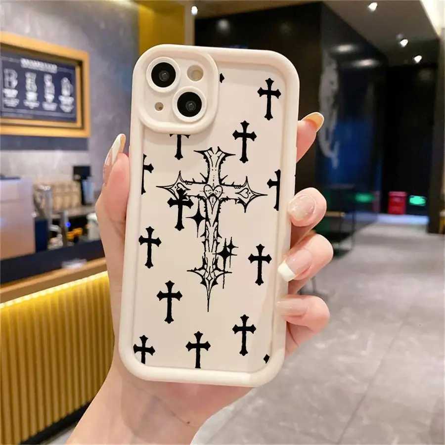 Luxury Black Cross Print Soft Phone Case for iPhone 16 Pro 15 Pro Max 14 13 12 11 XS 16 Plus Shockproof Protective CoverT260305