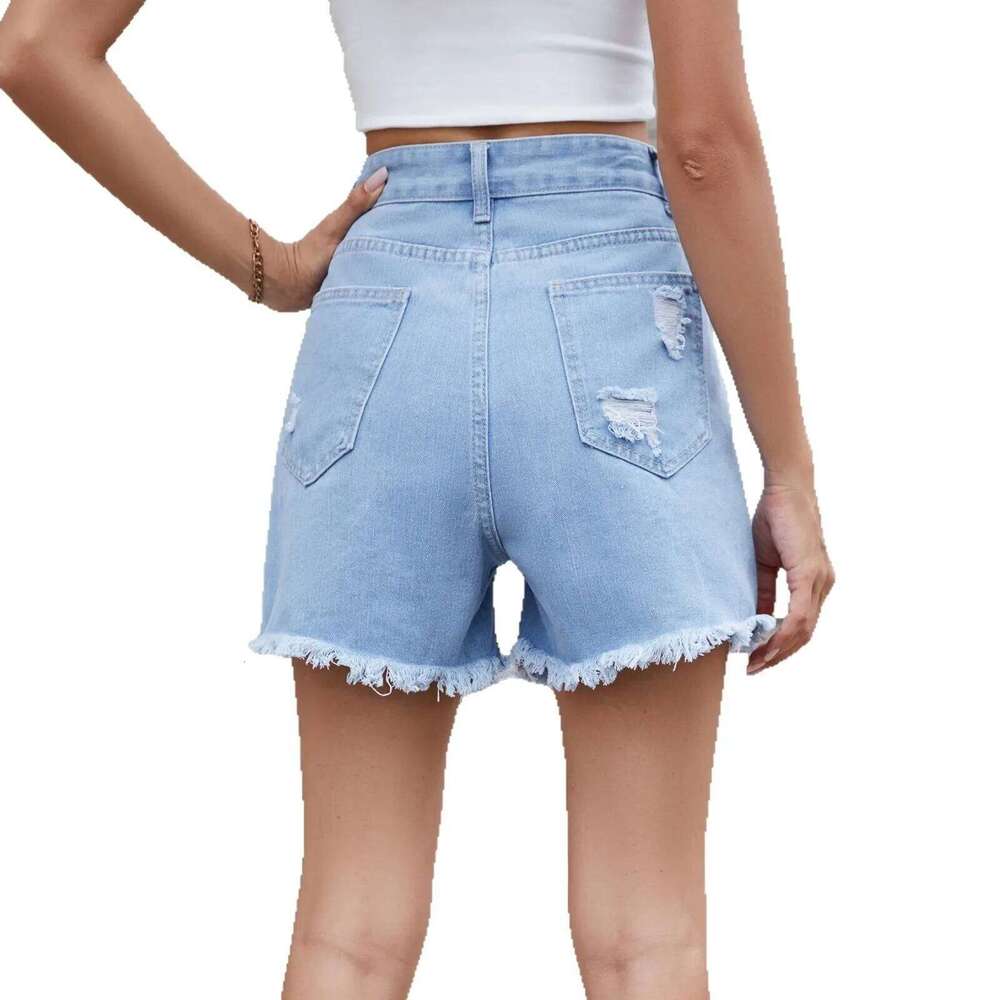 Design-sense Washed Ripped Fringed Shorts. New Fashionable and Individual High-waist Denim Shorts for Women in Summer XJ260305
