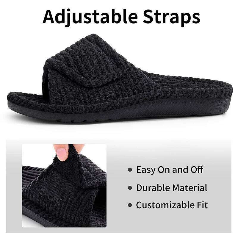 Kidmi Corduroy Bedroom Shoes with Arch Support Velcro Adjustable Women's Cotton House Slippers for Women