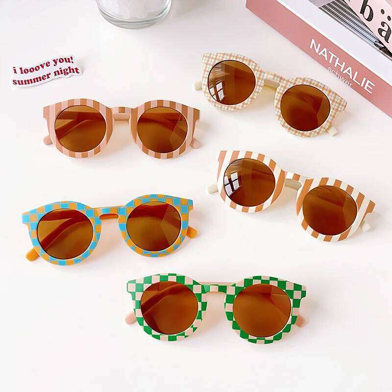 2023 New Children Cute Checker Panel Color Round UV400 Baby Girls Outdoor Protection Sunglasses Kid Sun Glasses Z260305