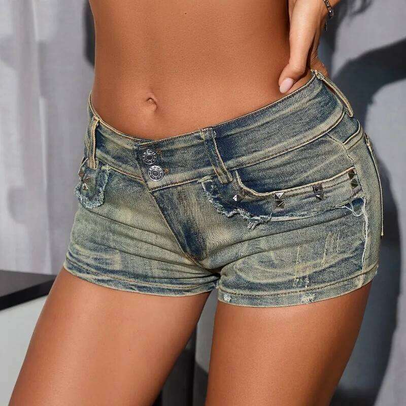 2026 New Summer Women's Shorts Y2k Sexy Elastic Slim Low Rise Denim HOT Pants Skinny Vintage Blue Hot Jeans Versatile XJ260305