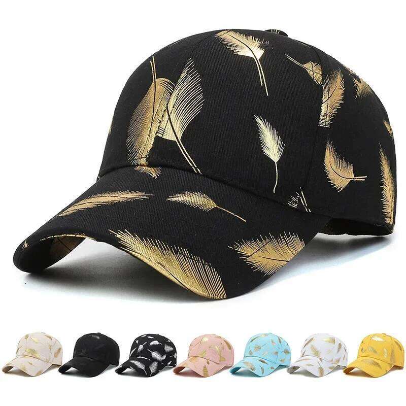 Golden feather printed youth baseball cap with adjustable outdoor casual sports sun protection and trendy duck tongue hat Y260304