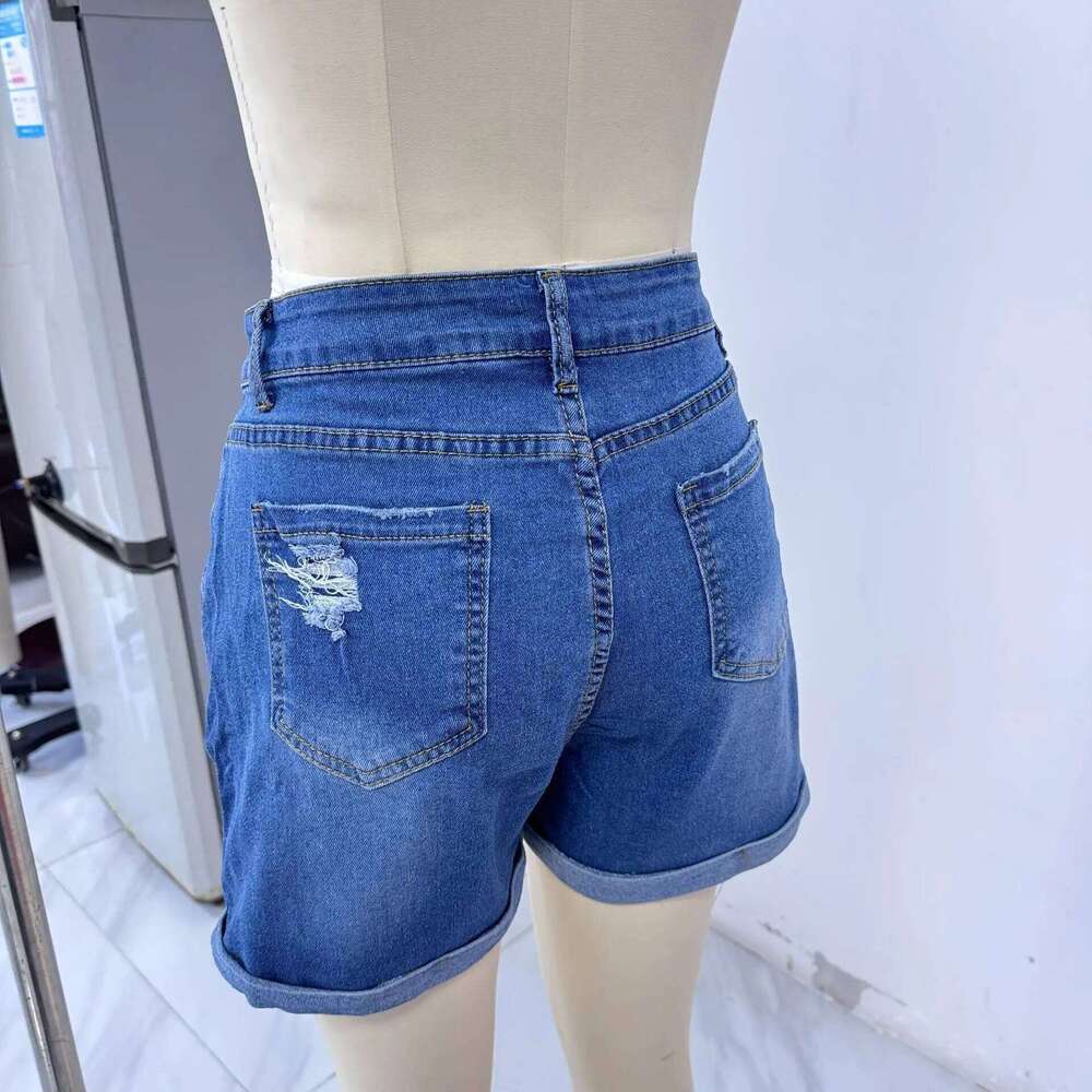 Shorts Women Streetwear Denims Straight Button Jeans Pockets Spliced Solid High Waist Lady Elegant Short Pants Skinny XJ260305