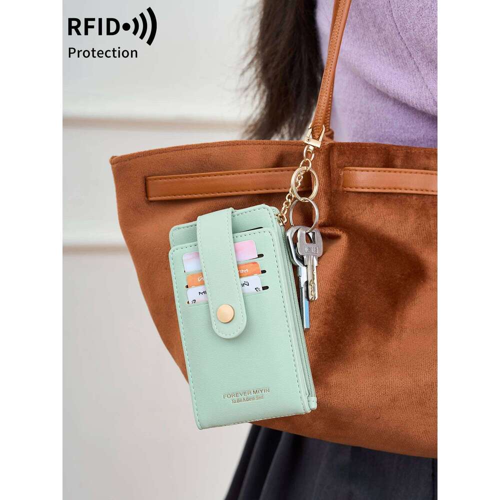 Stylish vertical folding card ultrathin womenswallet bifold multi-card holder zippered coin purse clutch bag with keyring C260304