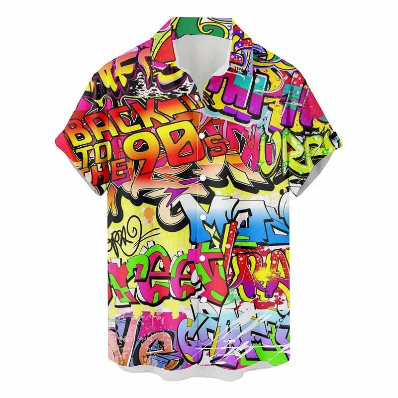Retro 80s 90s Hawaiian Shirts Men Clothing 3D Printed Short Sleeves Tops Cool Outdoor Lapel Blouse Y2k Summer Button Shirt M260305