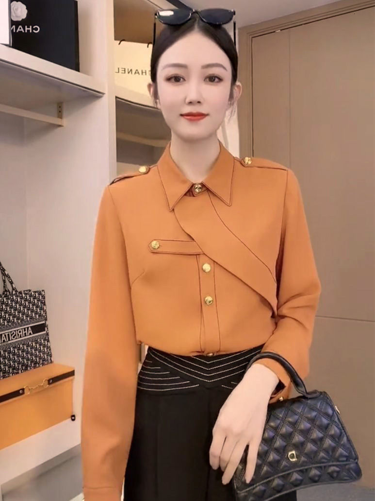 Bohohipei Womens Lapel Blouses Spring Autumn Long Sleeves Loose Fashion Buttoned Casual Office Shirts Tops 240815