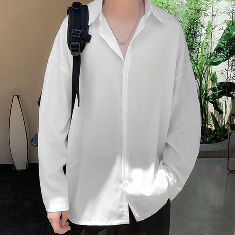 Young Style Korean Street Casual Shirts Fashion Office Lady Loose Solid Spring Summer Thin Simplicity Mens Clothing Handsome M260305