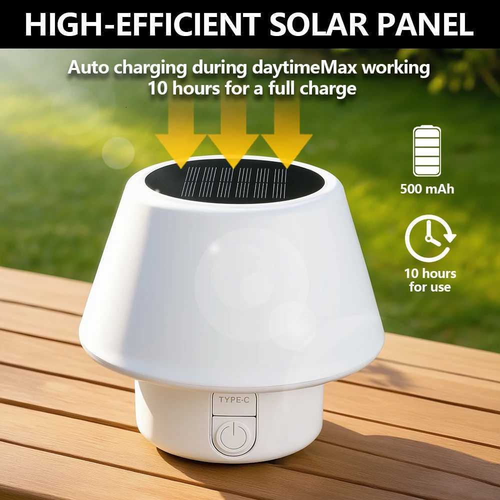 Solar Table Lamp Outdoor Indoor Portable Camping Solar Mushroom Lamp 4 Modes Waterproof Patio Garden Bedroom Yard Restaurant Bar H260305