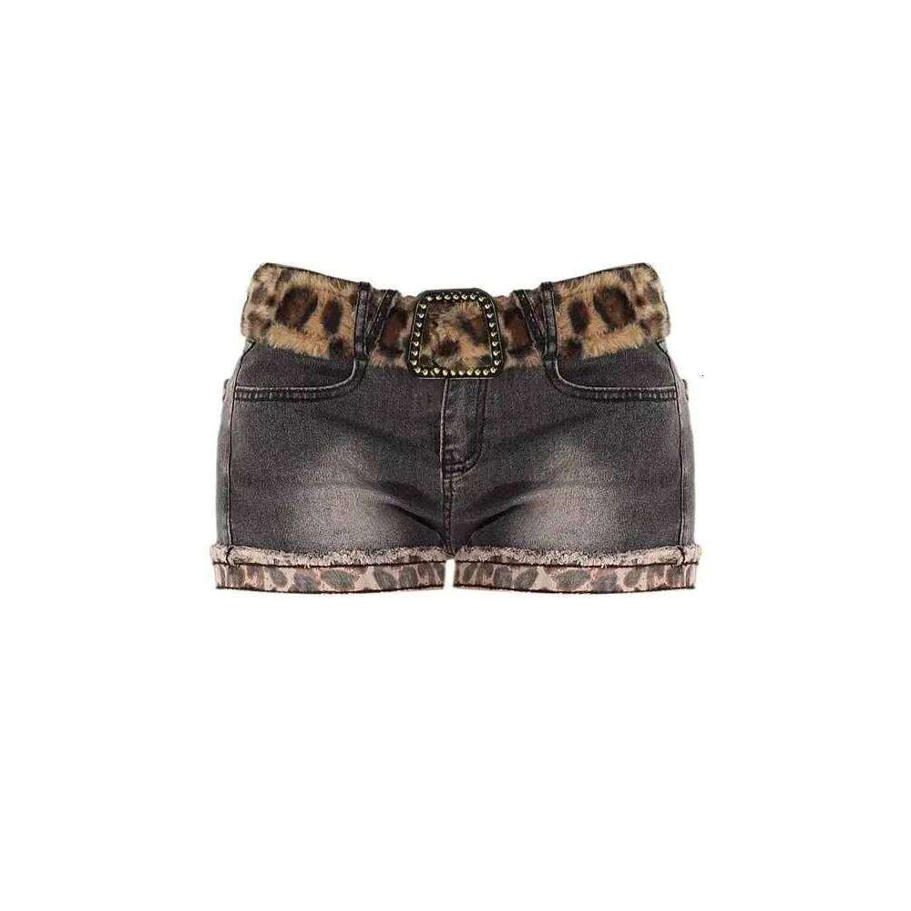 Y2k Subculture 2000s Short Jeans Leopard Women Casual American Retro Low Waist Streetwear Patchwork Zipper Bodycon Sexy Summer XJ260305
