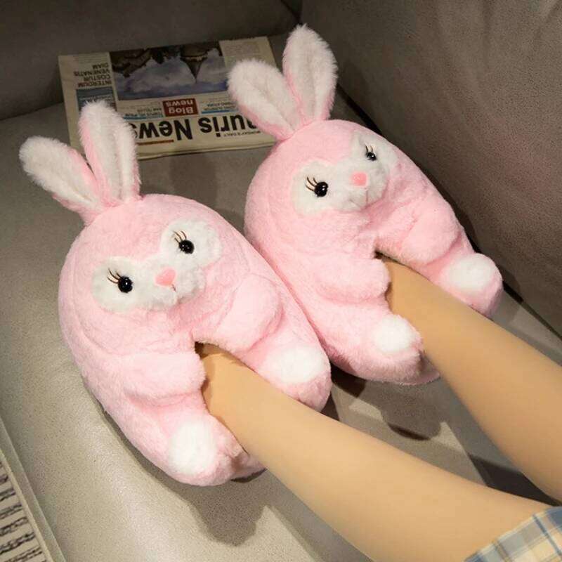 Cute Cartoon Dog Rabbit Indoor Fluffy Slippers For Women Home Floor Warm Soft Faux Fur Female Winter Cotton Shoes