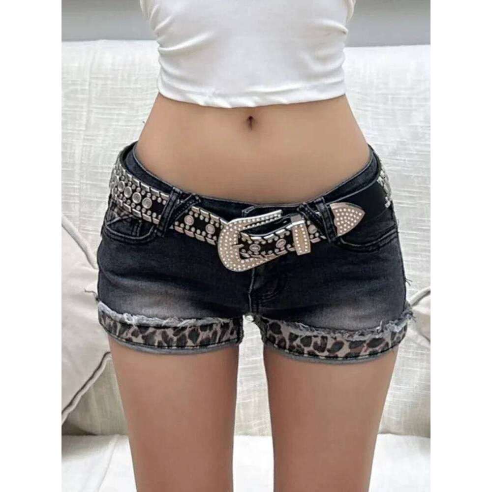 Vintage Streetwear Style Washed Retro Leopard Print 2025 Sumemr New Denim Shorts Women Y2k Sexy Slim Fit Bodycon Jean XJ260305
