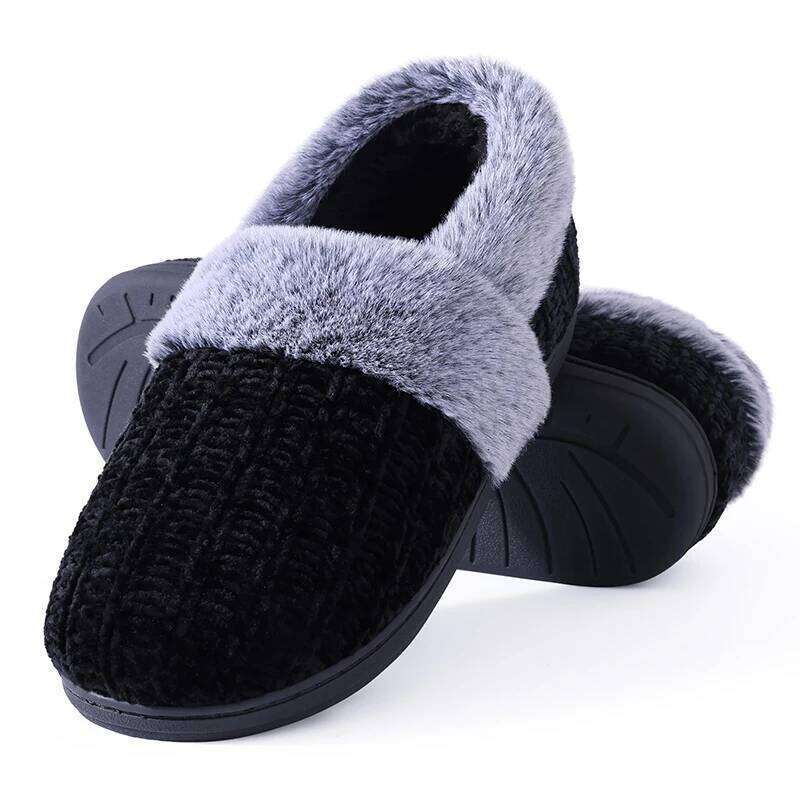 Kidmi Women Fuzzy Memory Foam New Closed Back Knit Bedroom Slippers Slip-On Popular Warm House Shoes for Indoor Outdoor