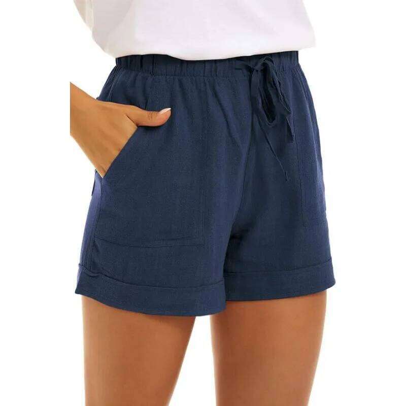 2025 Summer New Women's Shorts Loose Linen Casual Pockets Solid Color High Waist Wide Leg Pants XJ260305