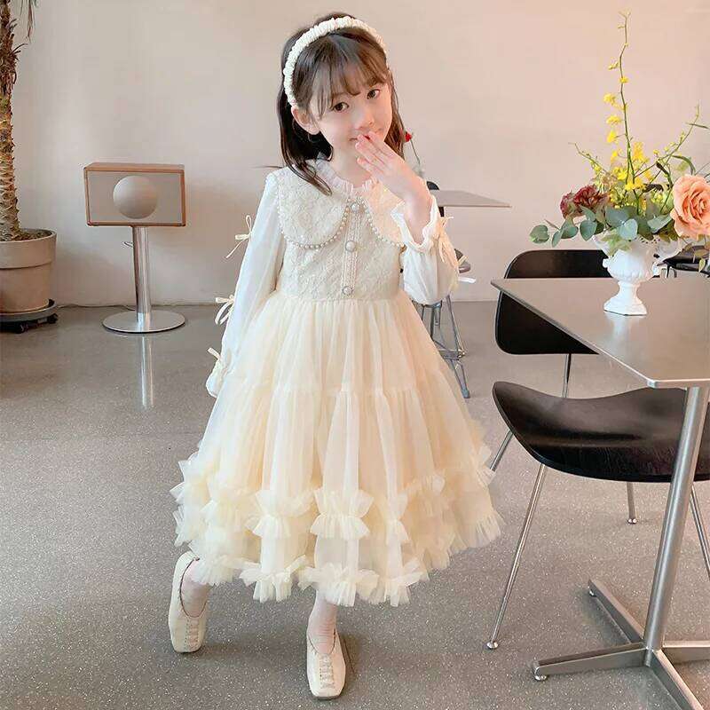 2025Girls Spring Autumn Winter New High-end Puffy Bow Princess Dress Z260304