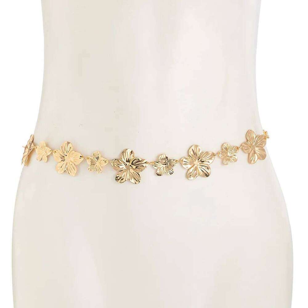 Women Waist Body Jewelry Metal 3D Flower Belly Chain for Party Wedding Festival S260304
