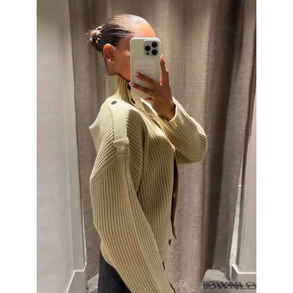 Women's High Neck Coat Knit Cardigan Outwear Solid Color Buttoned Jackets Long Sleeve Loose Casual Street Autumn Winter Clothes XJ260305
