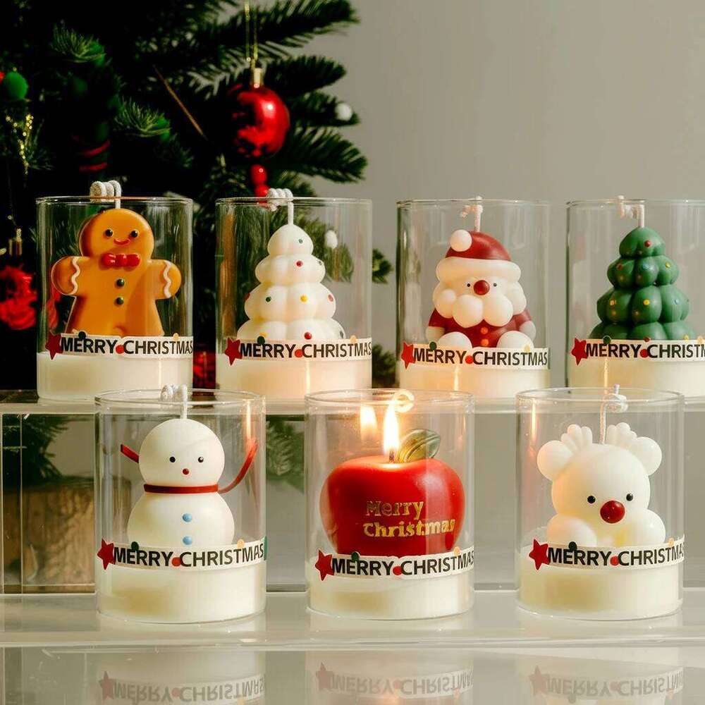 Christmas Scented Glass Cup Soy Wax Santa Tree Snowman Reindeer Gift Home Decoration Holiday Aromatherapy Candle W260304 W260305
