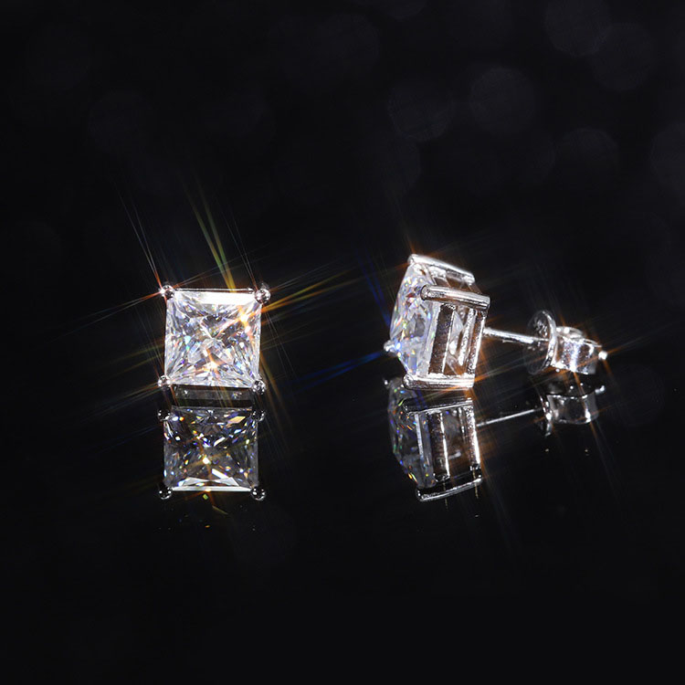 Luxury Cubic Zirconia Earrings for Women Men 18K White Gold Silver Plated Four-Prong Square CZ Crystal Earrings Sparkling Diamond Earring Fine Wedding - view 5