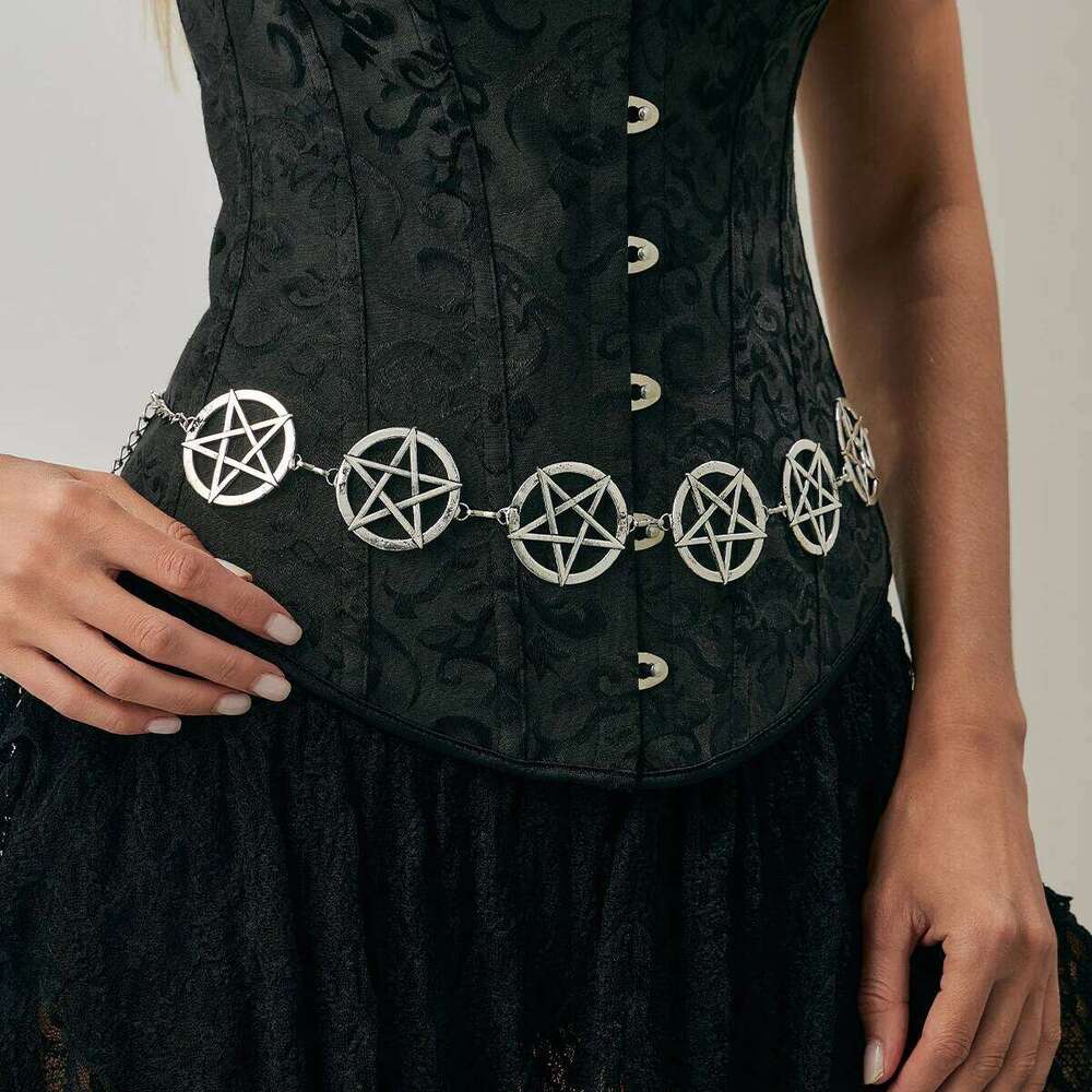 Ingemark Goth Circular Hollow Big Pentagram Waist Belly Chain for Women Trendy Creative Sliver Color Metal Belt Body Jewelry New S260304