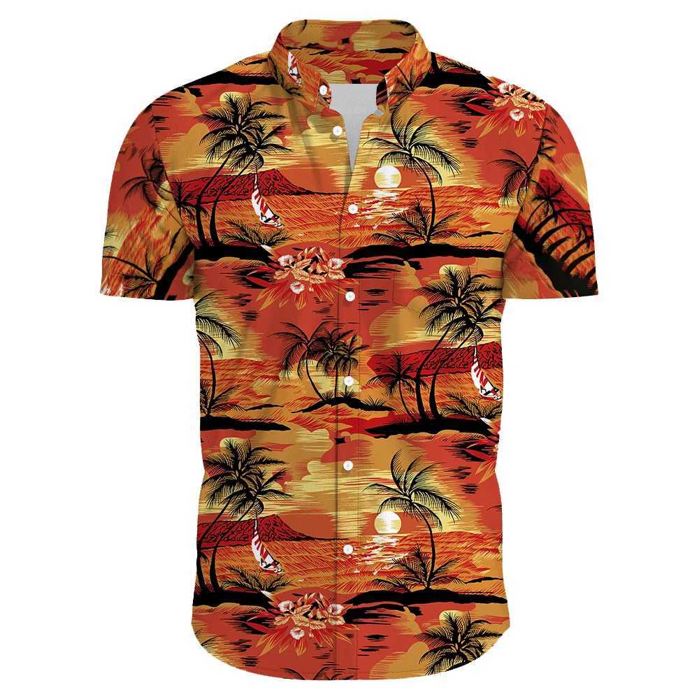 2024 Summer Mens Casual Floral Print Short Sleeve Top Hawaiian Shirt For Mens Clothes Daily New Lapel Oversized M260305