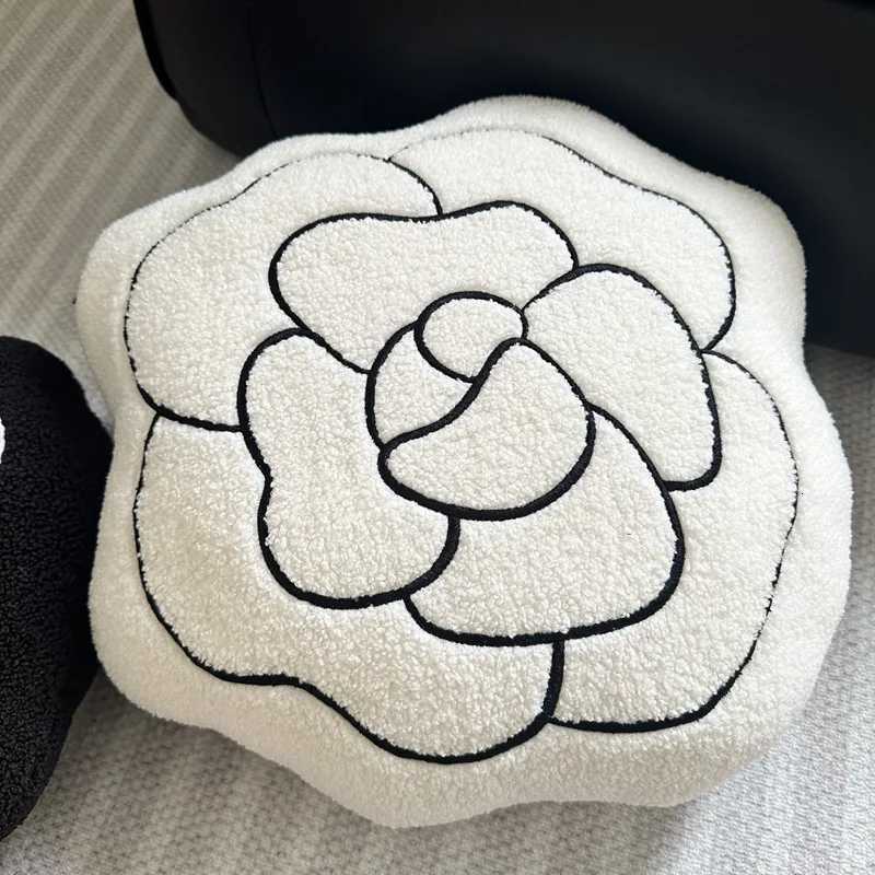 45cm Camellia Flower Plush Pillow Stuffed White Black Plant Seat Cushion Indoor Floor Sofa Chair Back Support Plushie GiftT260305