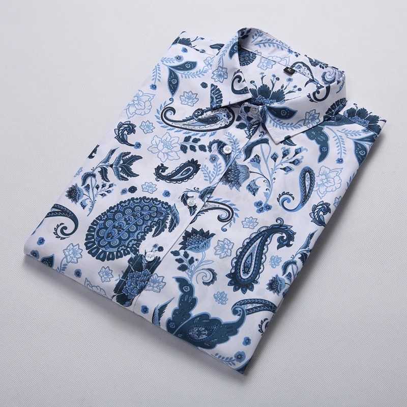 Spring and Autumn New Mens Long Sleeved Fashionable Printed Shirt Lapel Trendy Slim Fit Shirt M260305