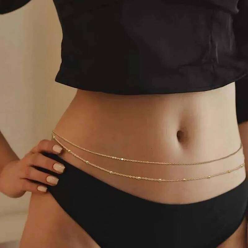 Fashion Metal Double Layered Beads Belly Chains for Women Simple Gold Color Waist Body Chain Beach Party Jewlery Accessories S260304