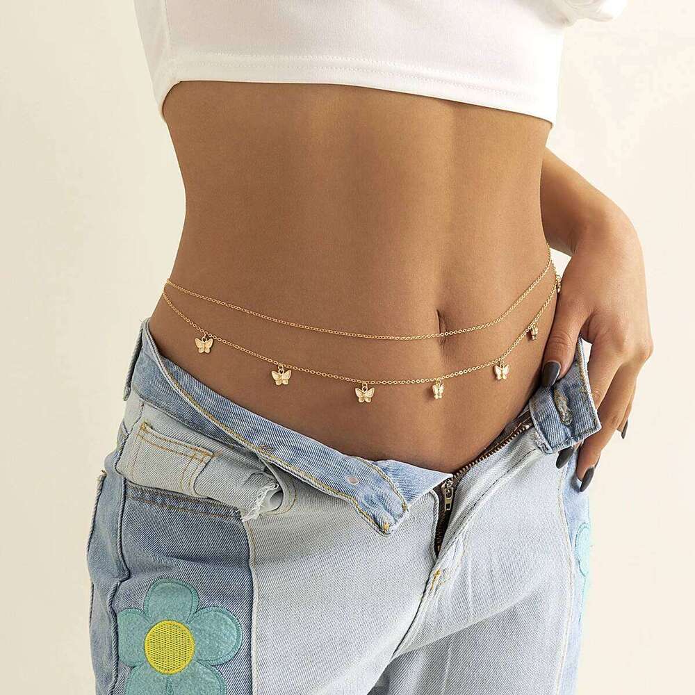 Retro Butterfly Pendant Belt With Body Chain, Suitable For Women's Fashionable Belly Dance Clothing S260304