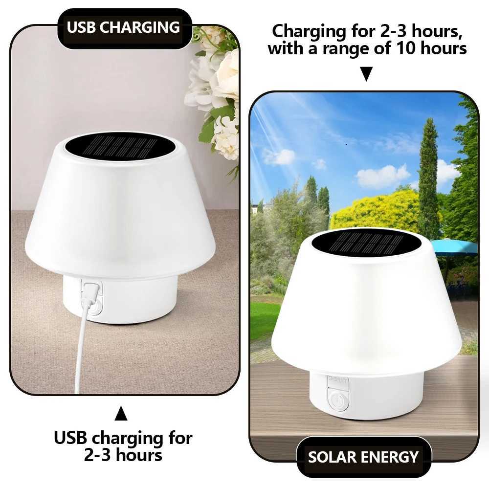Solar Table Lamp Outdoor Indoor Portable Camping Solar Mushroom Lamp 4 Modes Waterproof Patio Garden Bedroom Yard Restaurant Bar H260305