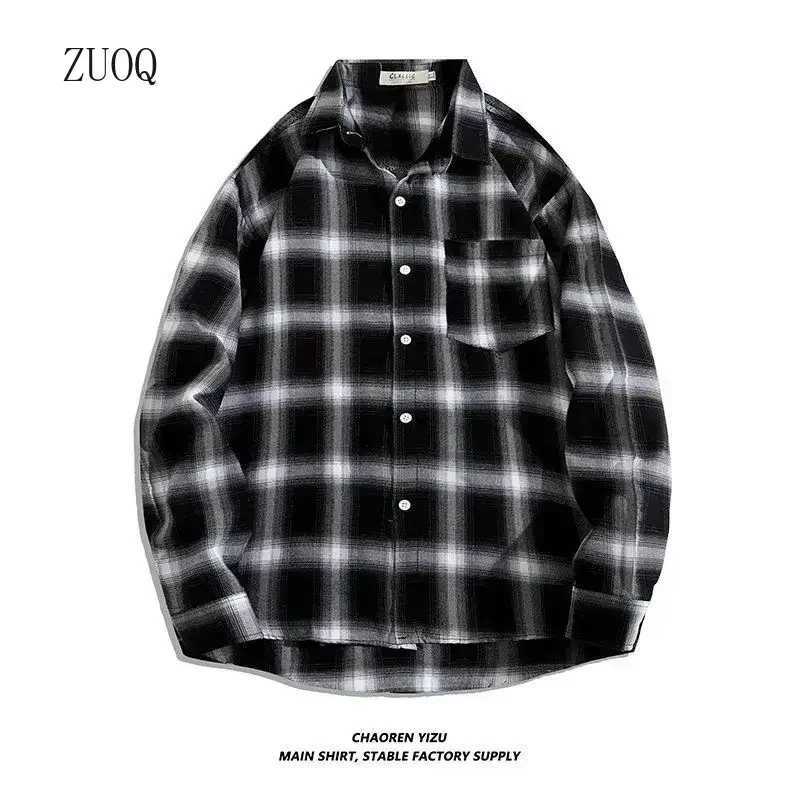 Vintage Plaid Shirts Oversize Basics Long Sleeve Turn-down Collar Pocket Loose Single Breasted Casual Thin Coat M260305