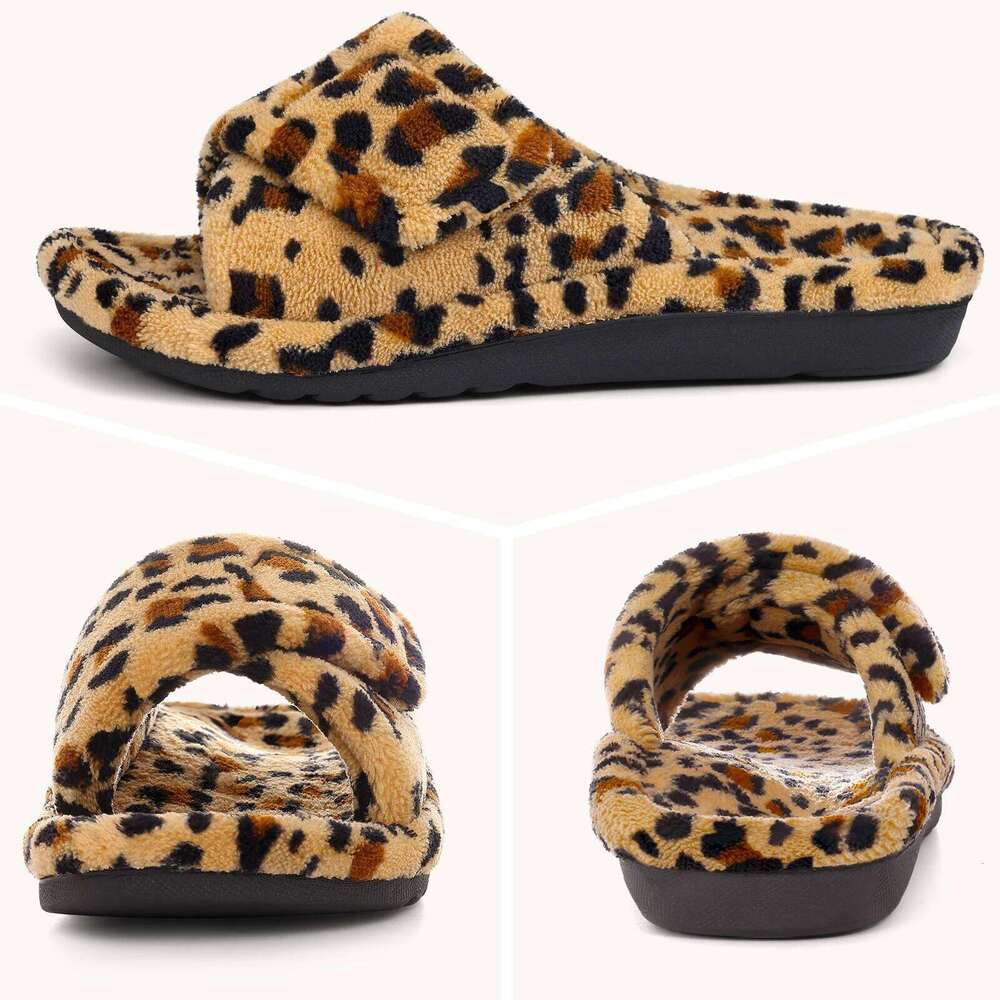 Kidmi Indoor Women New Leopard print Arch Support Orthopedic Slippers For Plantar Fasciitis Relief Home Slides