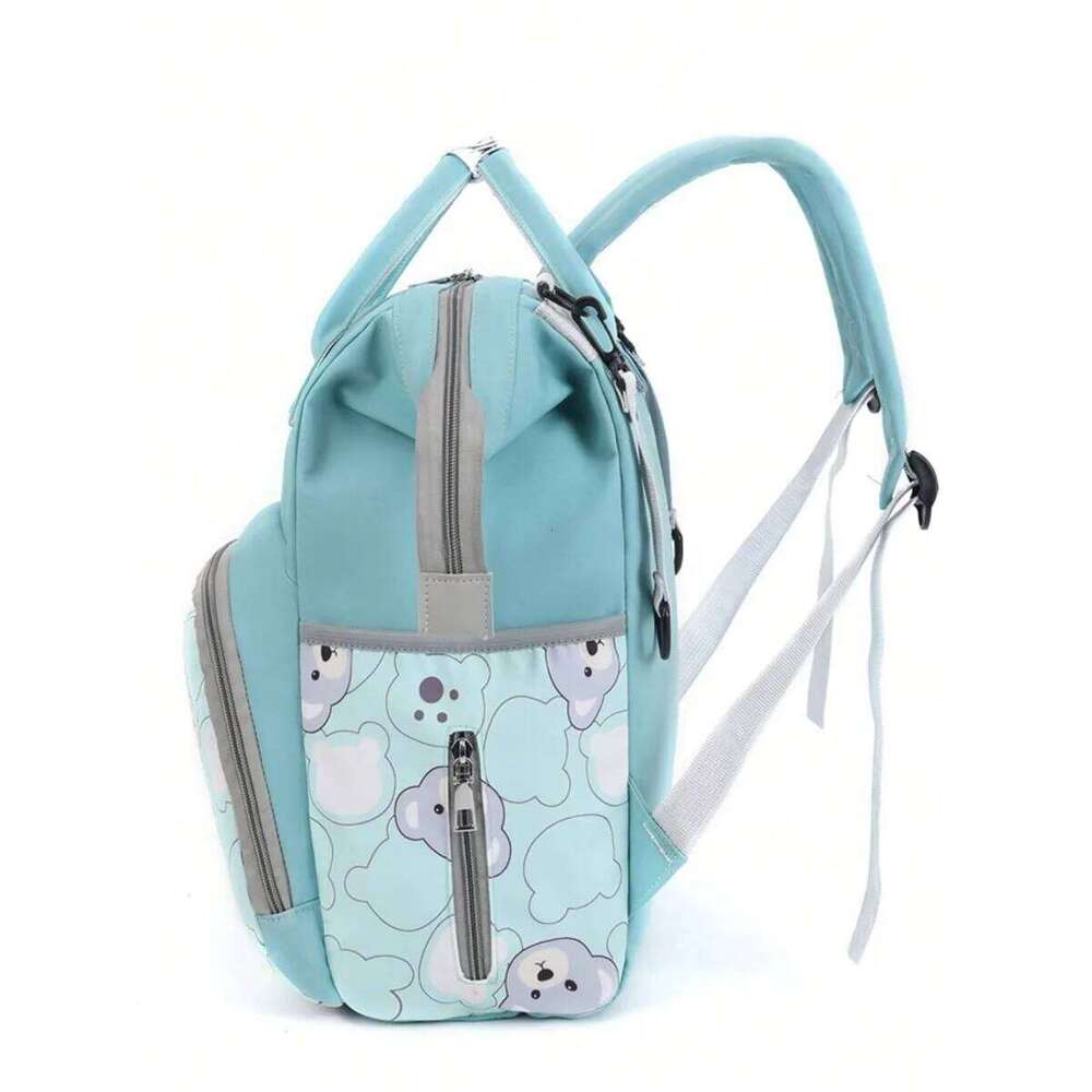 Bear Print Backpack Mom Dad, Fashionable Mommy with Insulate Pocket, Large Capacity Diaper Bag for Boy Girl Z260304