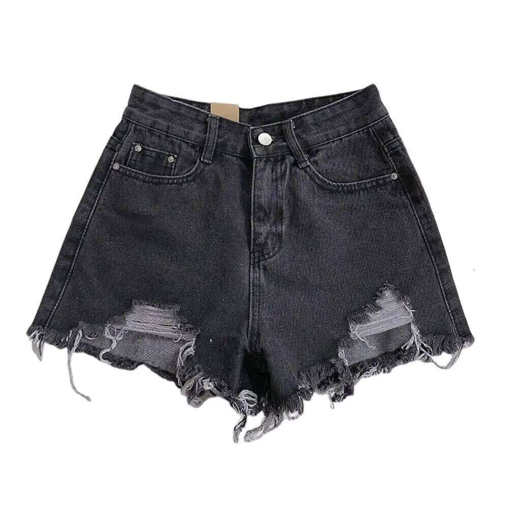2024 Summer Women Denim Shorts High Waist A-lineRipped Button Zipper Retro Pockets Slim Short Pants XJ260305