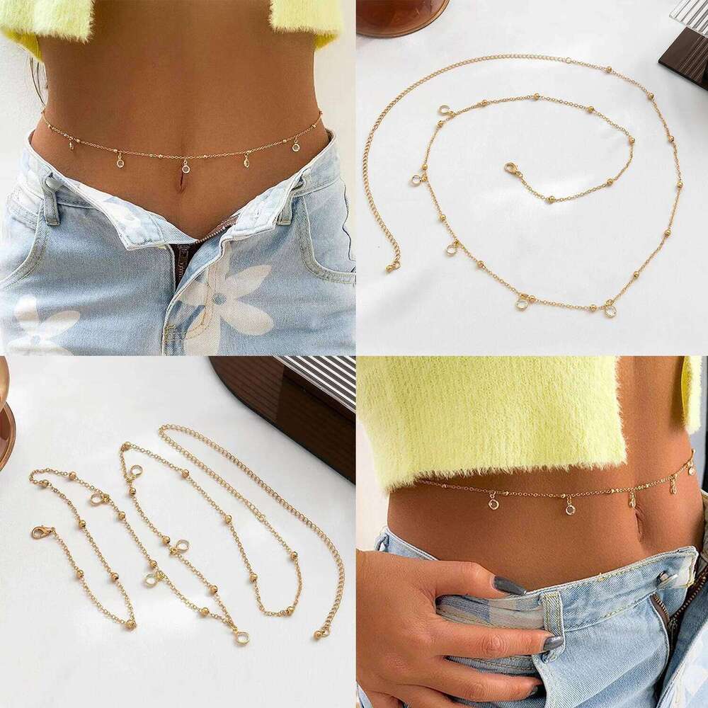 Trendy Minimalism Belly Chains for Waist Sexy Women Body Chain Jewelry Vintage Shiny Crystal Beach Vacation Accessories S260304