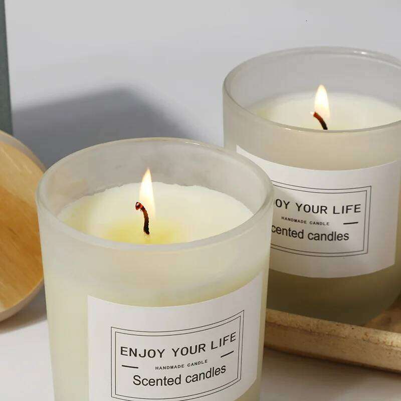 7x8.4cm Wooden Lid Frosted Glass Cup, Soy Wax Fresh And Elegant Candle, Wedding Gift, Smokeless Scented Candle W260304 W260305